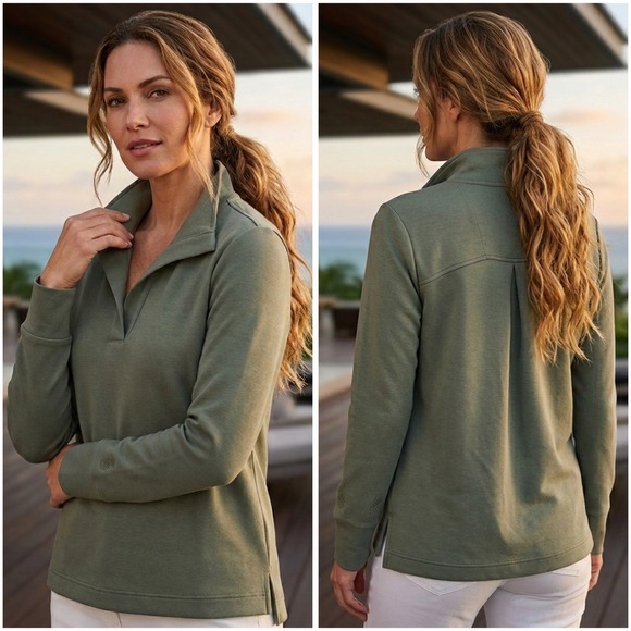 Tommy Bahama Tops - Tommy Bahama Islandsoft V-Neck Olive Green Pullover Top Sweatshirt Womens Small
